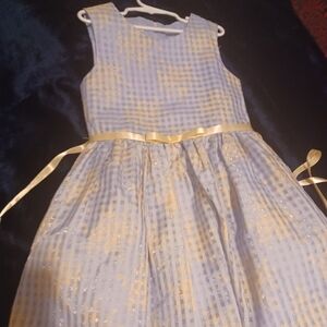 Girls Blue and Ivory Lined floral Dress